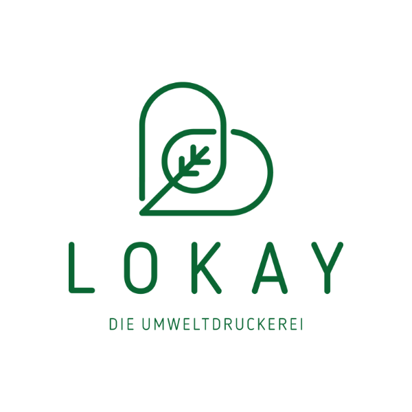 Lokay - die Umweltdruckerei. Logo grün mit Herzblatt