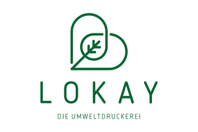 Lokay - die Umweltdruckerei, Logo grün mit Herzblatt